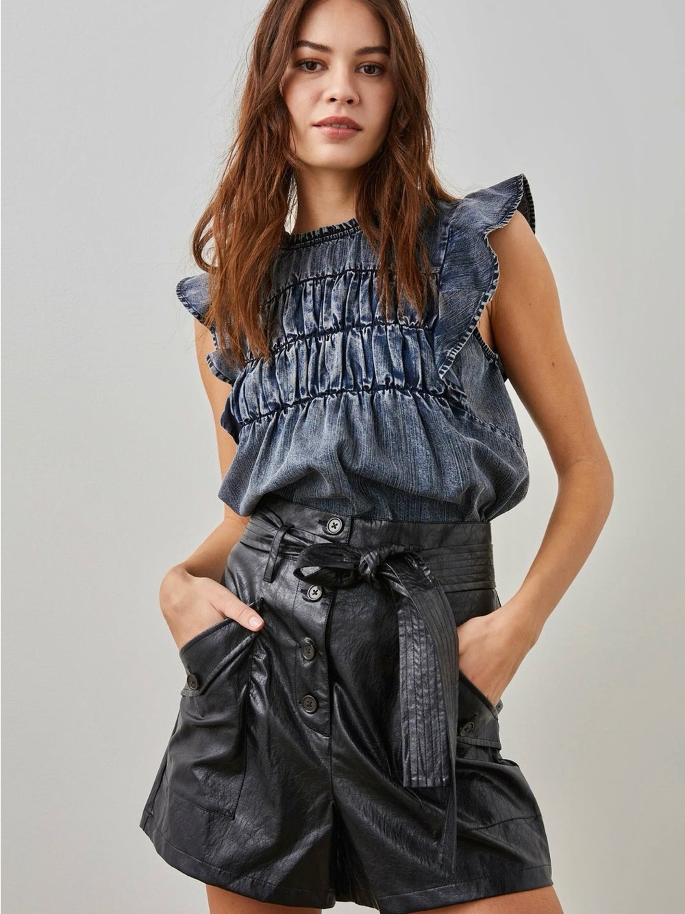 For The Republic Blue chambray Top